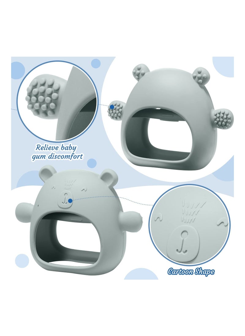 SYOSI - 3 Packs Bear Baby Teething Toy Silicone Teething Toys for Babies 3+ Months Anti Dropping Wrist Hand Teethers Baby Chew Toys for Sucking Needs (Blue, Caramel, Green) - Image 1