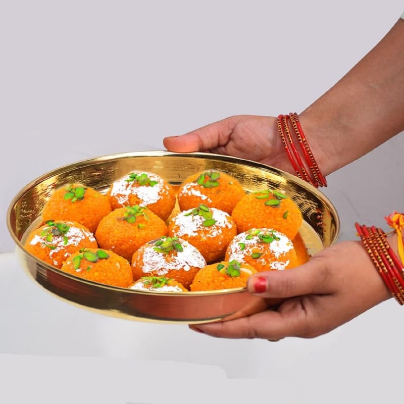 Pure Source India صينية نحاسية مطروقة من مصدر نقي الهند 1 قطعة ذهبية دائرية عبوة من 1 10 بوصة - Image 4