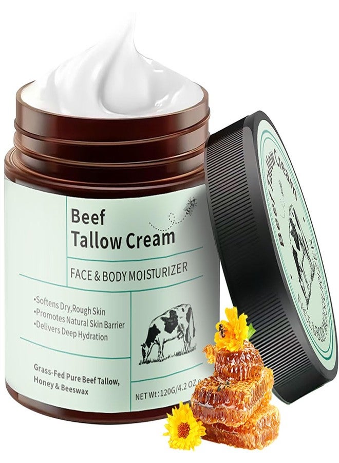 Anifer Organic Grass-Fed Tallow (Beef Tallow & Honey Cream (120g/4.2oz | Whipped Lightweight Texture for Face & Body | Deep Hydration, Non-Comedogenic Formula - Image 1