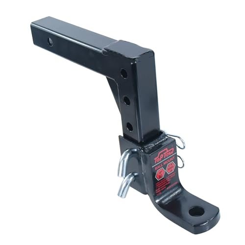 TOPTOW 64189 AdjustableTrailer Hitch Ball Mount with 5/8 inch Hitch Pin, 10 inch Drop Max, Fits 2 inch Hitch Receiver, Matte Black - Image 1