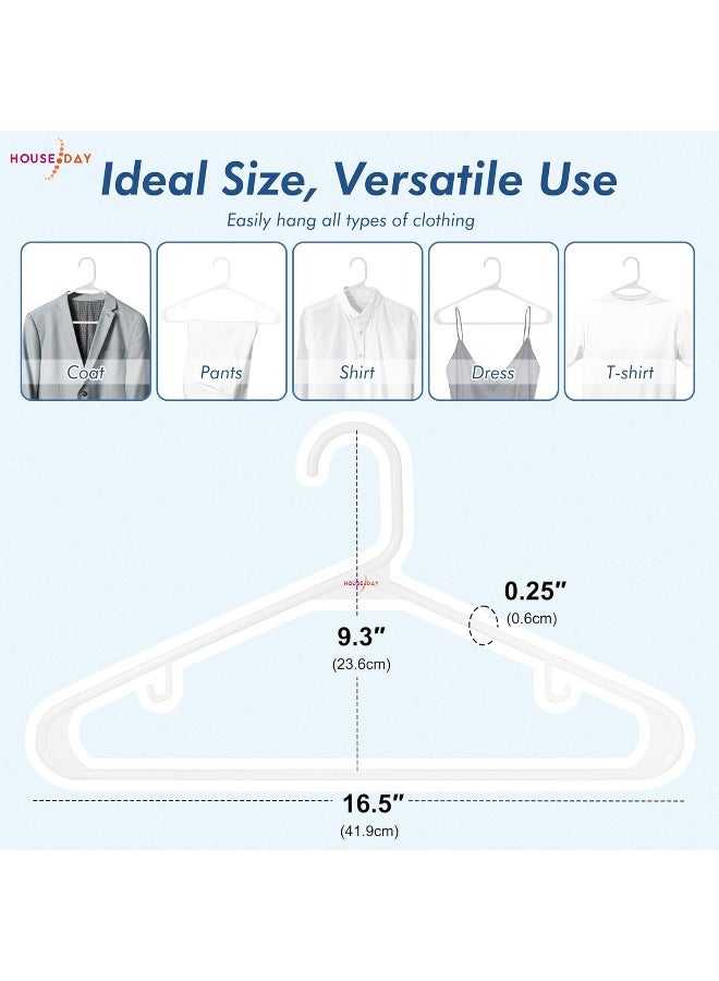 HOUSE DAY White Plastic Tubular Adult Hangers 16.5 Inch Light-Weight Plastic Hanger 60pcs - Image 2