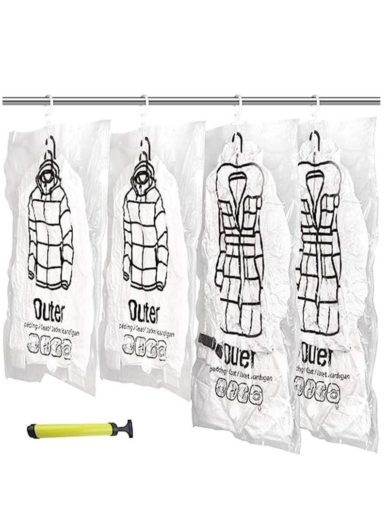Hanging Vacuum Space Saver Bag, 4 Pack Reusable Vacuum Storage Bag with Hangers, Vacuum Seal Storage Bag with Suction Pump, Space Bags Vacuum Bag for Sweater, Coat, Suit - Image 1