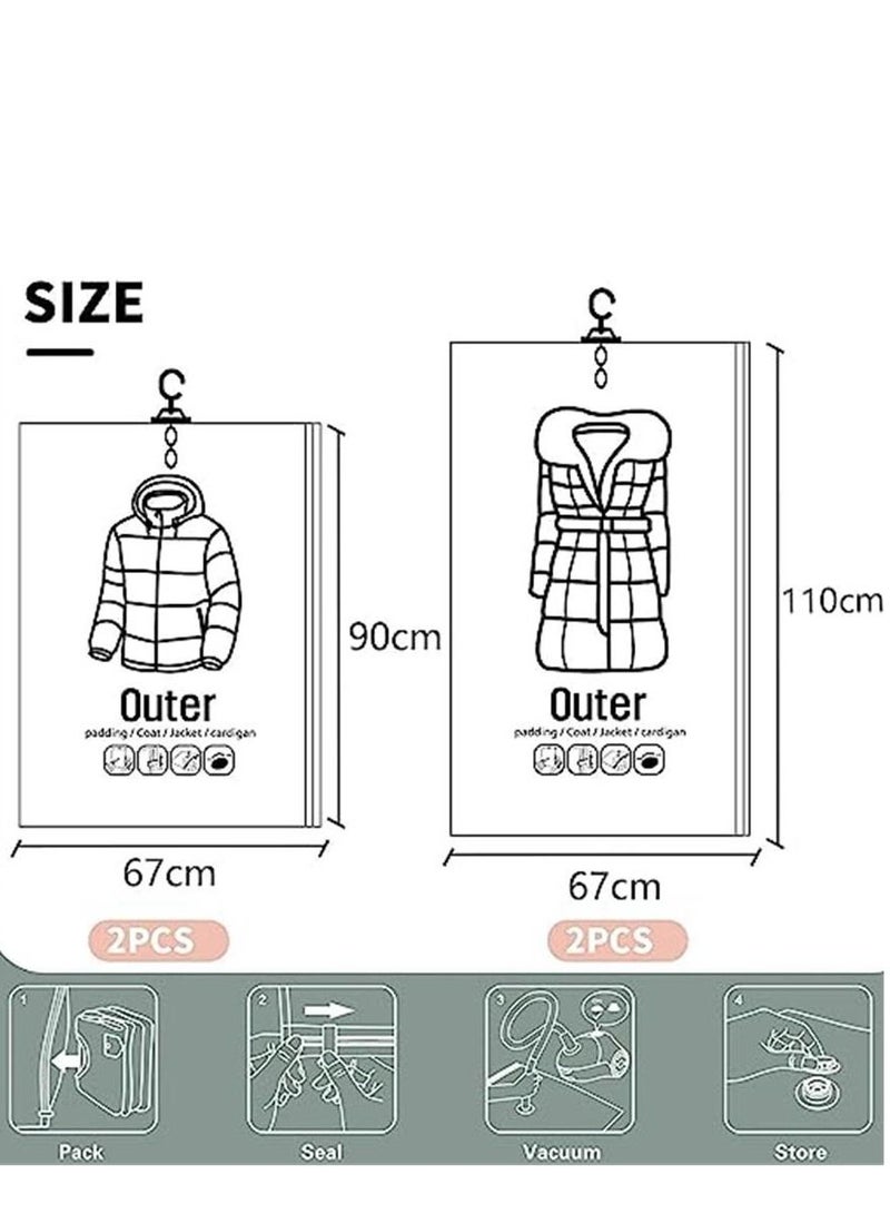 Hanging Vacuum Space Saver Bag, 4 Pack Reusable Vacuum Storage Bag with Hangers, Vacuum Seal Storage Bag with Suction Pump, Space Bags Vacuum Bag for Sweater, Coat, Suit - Image 2