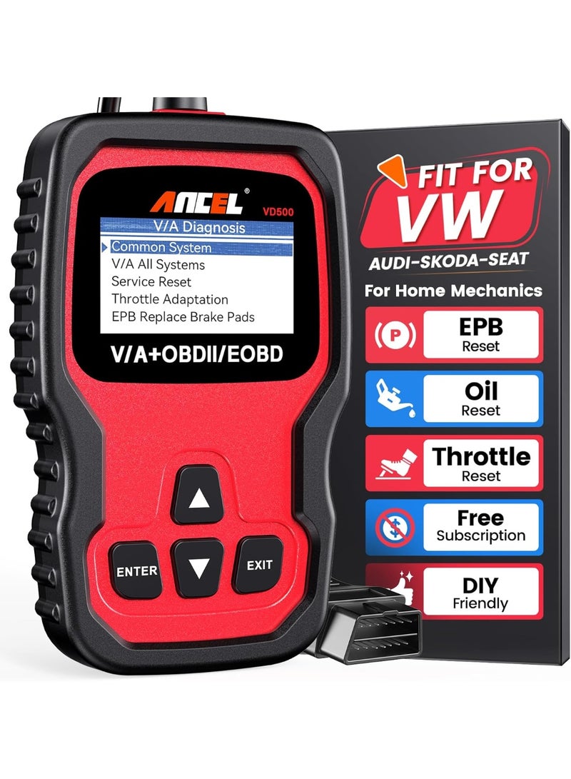 Ancel VD500 OBD II Diagnostic Scanner for Volkswagen VW Audi Skoda Seat Diagnosis Check Engine Light EPB ABS SRS Code Reader Oil Throttle Position Adaption Brake Pad Reset Tool - Image 1