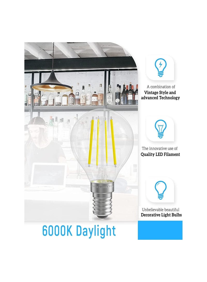 لمبة LED E14، لمبة جولف بولا P45 بمسمار إيديسون صغير، لمبة LED خيوط E14 G45 SES قابلة للتعتيم، ضوء أبيض بارد 6000K، لمبة كروية صغيرة عتيقة تعادل لمبة 40W المتوهجة (عبوة 4)  - Image 5