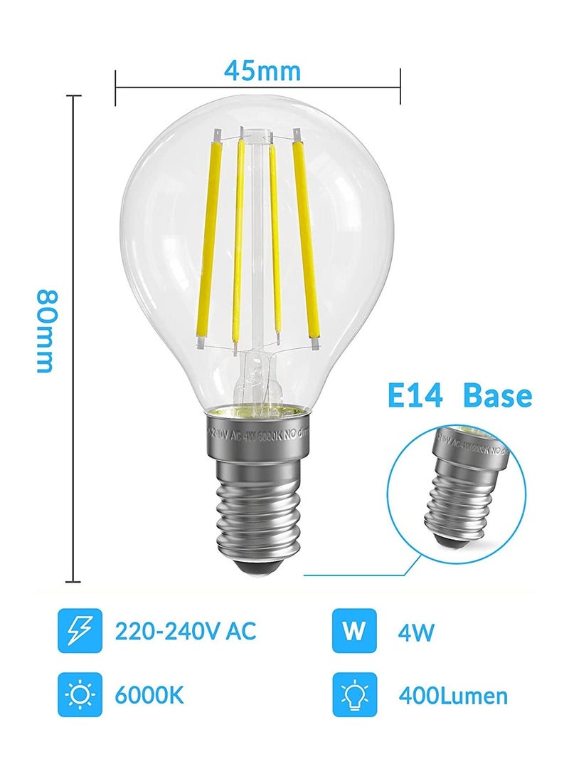 لمبة LED E14، لمبة جولف بولا P45 بمسمار إيديسون صغير، لمبة LED خيوط E14 G45 SES قابلة للتعتيم، ضوء أبيض بارد 6000K، لمبة كروية صغيرة عتيقة تعادل لمبة 40W المتوهجة (عبوة 4)  - Image 4