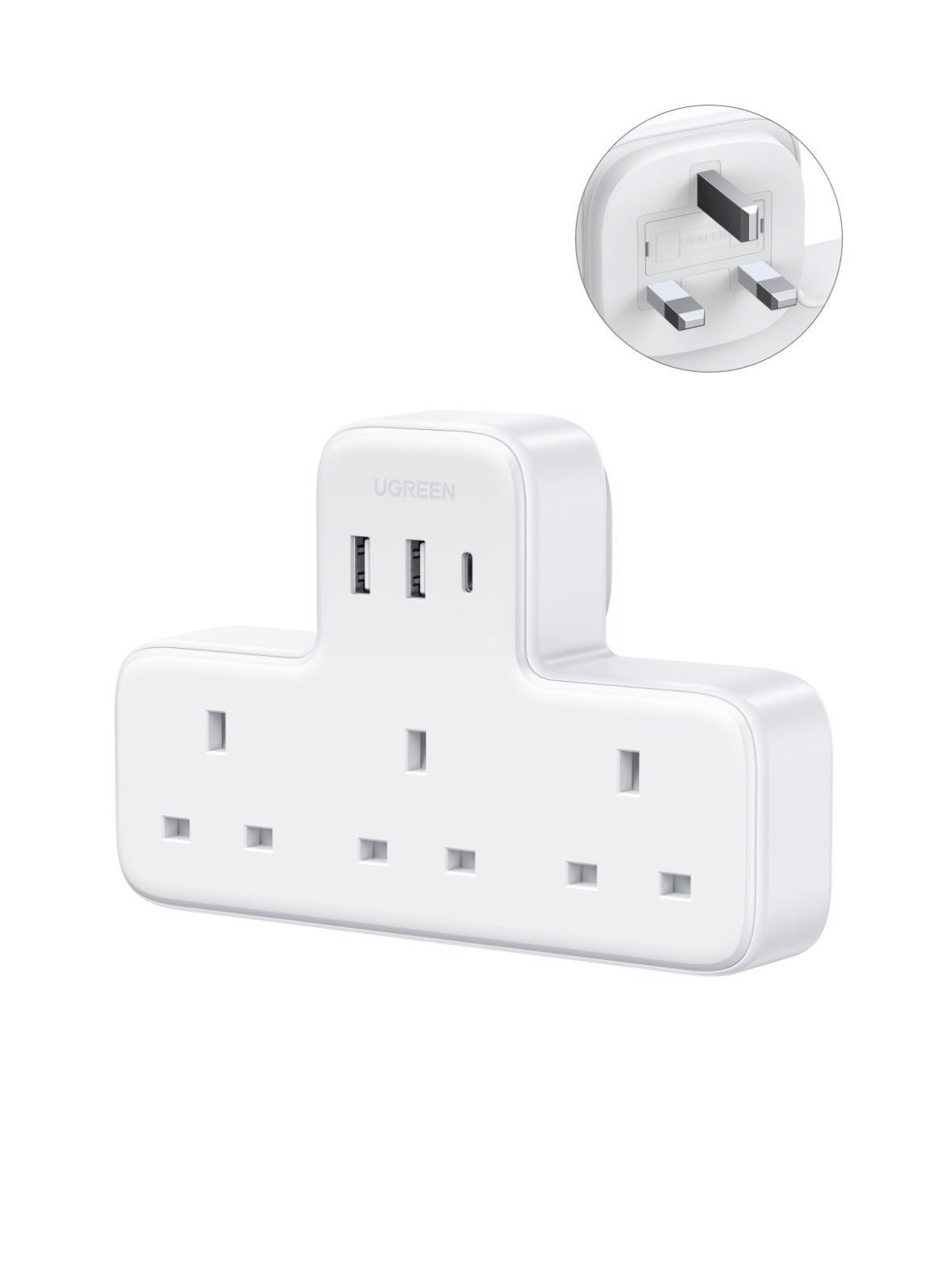 6 IN 1 Power Strip Surge Protector Extension Plug Multiple 3 AC Outlet Sockets, USB C Fast Charger 3 USB Ports, Triple UK Plug Extender USB Charging Station for Kitchen, Home Office Accessories