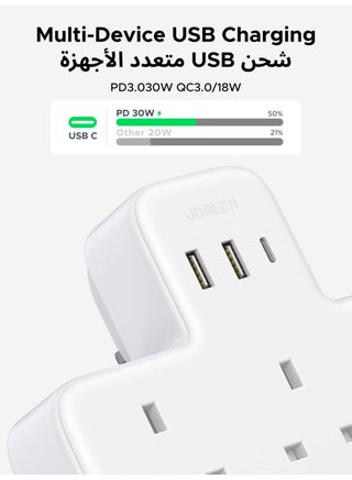 6 IN 1 Power Strip Surge Protector Extension Plug Multiple 3 AC Outlet Sockets, USB C Fast Charger 3 USB Ports, Triple UK Plug Extender USB Charging Station for Kitchen, Home Office Accessories - view 3