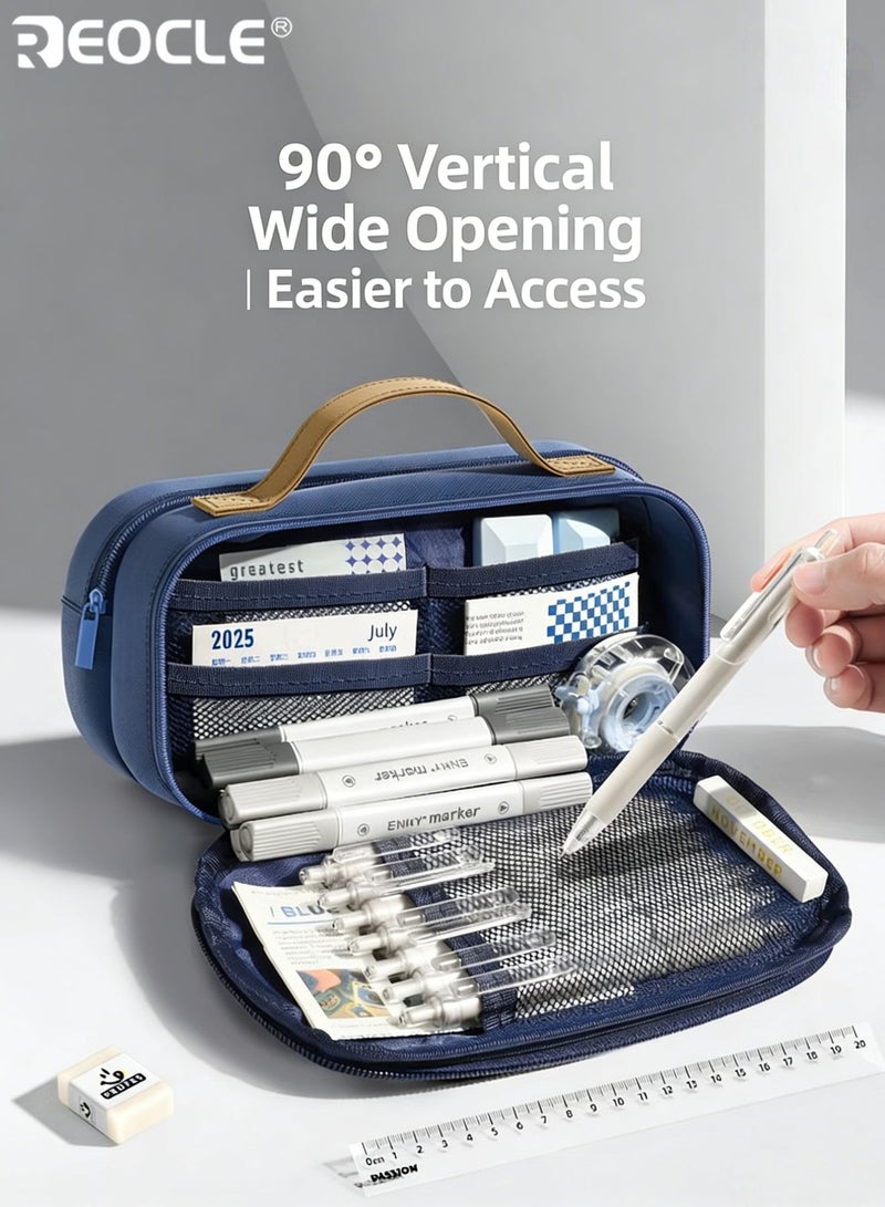 REOCLE Large Capacity Pencil Pouch Multi-Layer Roll Pencil Case with Wide Carry Handle Spacious Organized Storage for Daily Stationery & Small Desk Essentials - Image 5