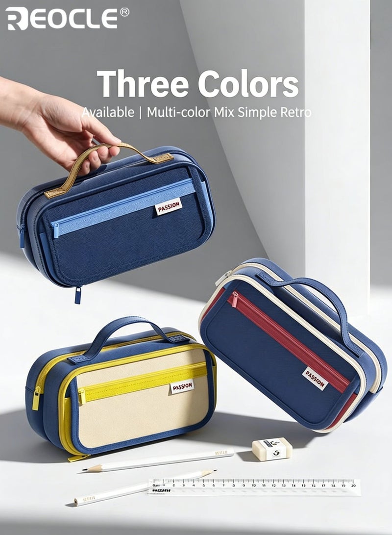 REOCLE Large Capacity Pencil Pouch Multi-Layer Roll Pencil Case with Wide Carry Handle Spacious Organized Storage for Daily Stationery & Small Desk Essentials - Image 2