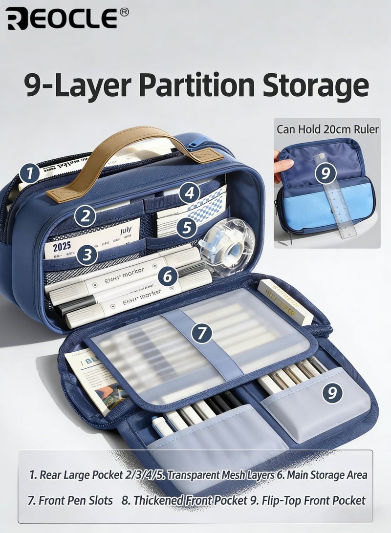 REOCLE Large Capacity Pencil Pouch Multi-Layer Roll Pencil Case with Wide Carry Handle Spacious Organized Storage for Daily Stationery & Small Desk Essentials - Image 4