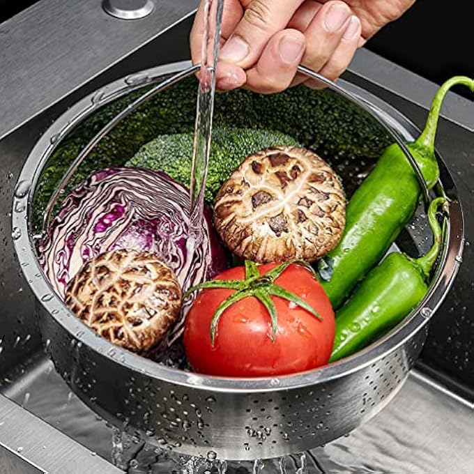 سلة بخار محمولة، سلة بخار محمولة، رف سلة بخار من الفولاذ المقاوم للصدأ، سلة بخار، سلة بخار للخضراوات، سلة بخار من الفولاذ المقاوم للصدأ، ملحق للأواني، سلة معدنية 20 سم، سلة معدنية - Image 3