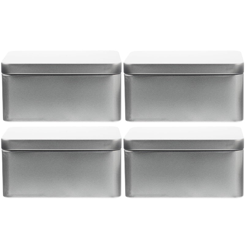 Large Rectangular Tin Cookie Box Set Silver Matte 13x8x6 5cm Portable Food Storage Containers - Image 2