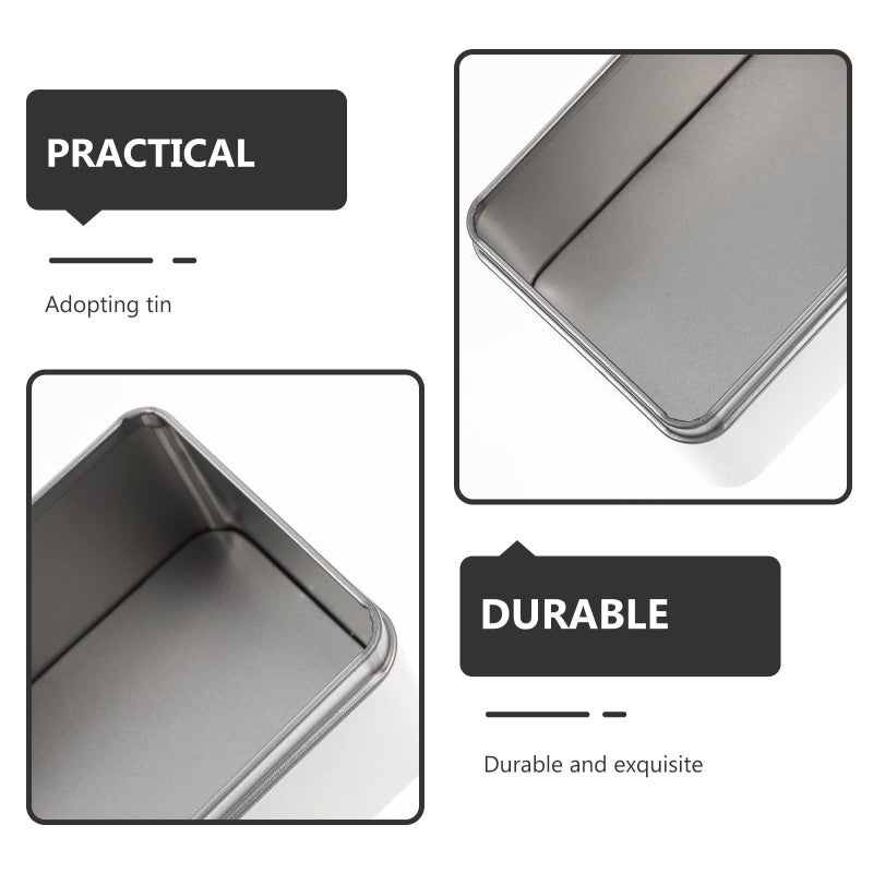 Large Rectangular Tin Cookie Box Set Silver Matte 13x8x6 5cm Portable Food Storage Containers - Image 4