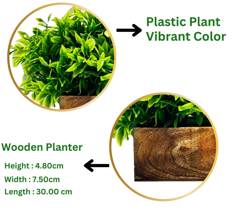 Dekorly Artificial Plants Bunch in Wood Planter, Faux Gardenia Plants for Home Tabletop Balcony, Bedroom Living Room Housewarming, Wedding (Green-H) - Image 4