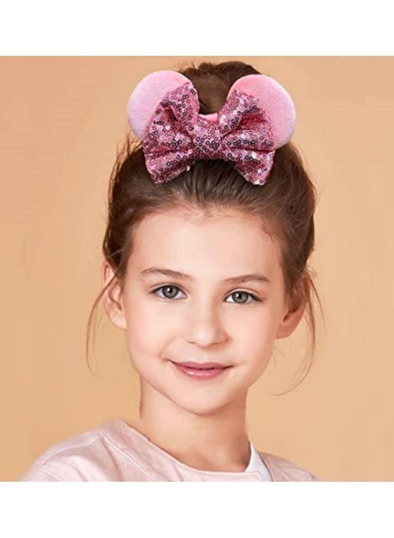 Mouse Ear Scrunchies 6Pcs Elastic Hair Bands Cute Ponytail Ties Soft Velvet Sparkle Sequin Bow Scrunchy for Thin or Thick Hairs No Damage Women Accessories for Kids Girls Adults - Image 4