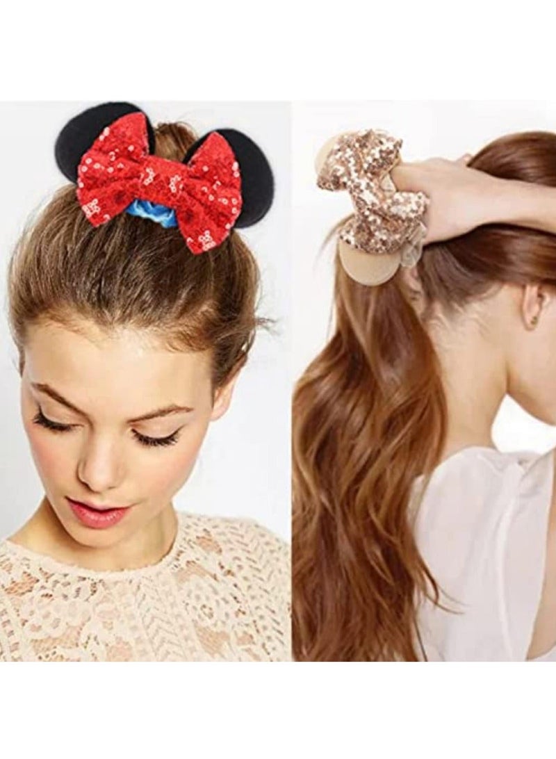 Mouse Ear Scrunchies 6Pcs Elastic Hair Bands Cute Ponytail Ties Soft Velvet Sparkle Sequin Bow Scrunchy for Thin or Thick Hairs No Damage Women Accessories for Kids Girls Adults - Image 5