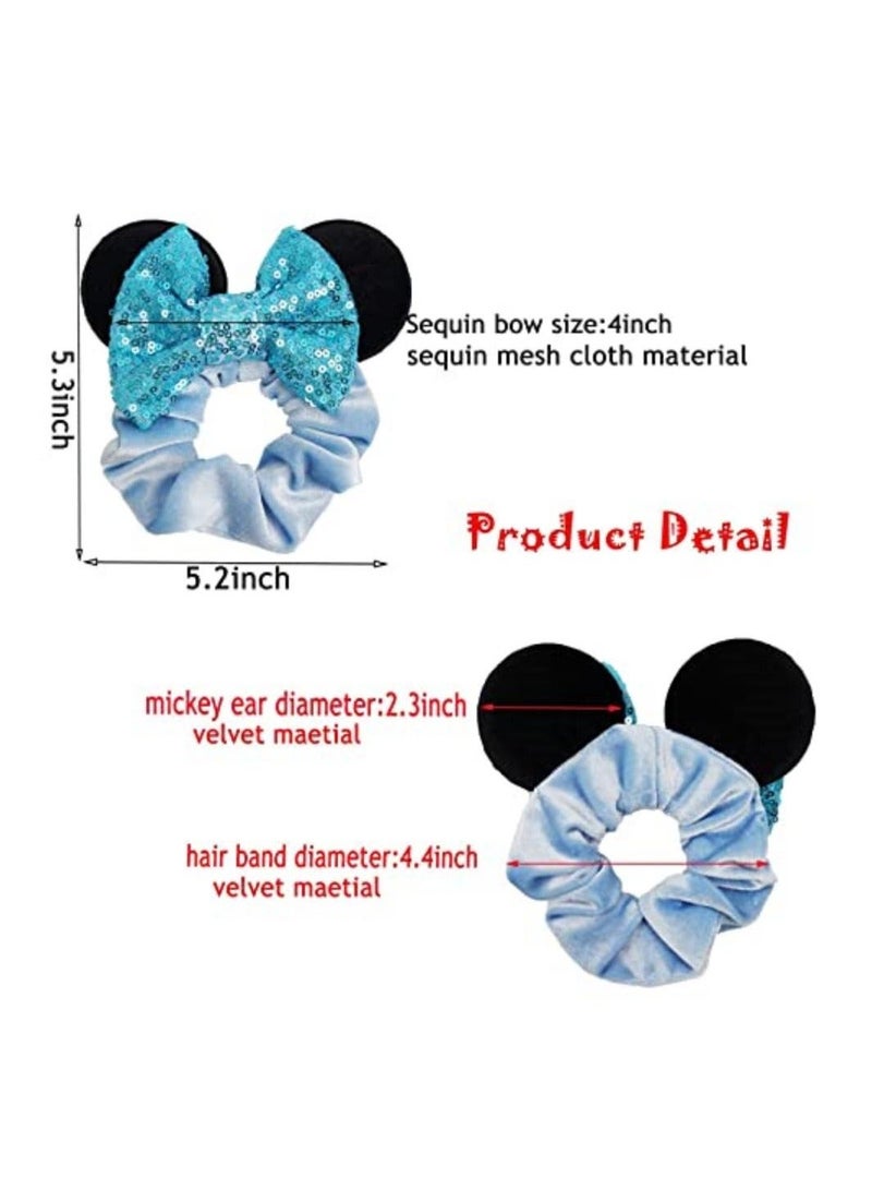 Mouse Ear Scrunchies 6Pcs Elastic Hair Bands Cute Ponytail Ties Soft Velvet Sparkle Sequin Bow Scrunchy for Thin or Thick Hairs No Damage Women Accessories for Kids Girls Adults - Image 2