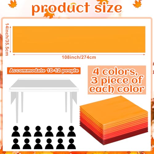 Panelee 12 Pack Fall Disposable Plastic Table Runner 14 x 108 Inch Thanksgiving Table Runner Bulk Orange Brown Red Yellow for Fall Autumn Harvest Holiday Christmas Family BBQ Birthday Party - Image 3