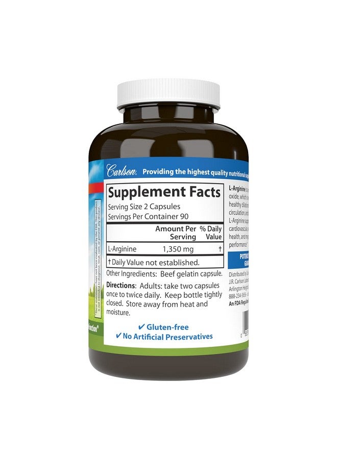 Carlson - L-Arginine, 675 mg, Circulatory Health, Support, 180 Capsules - Image 2