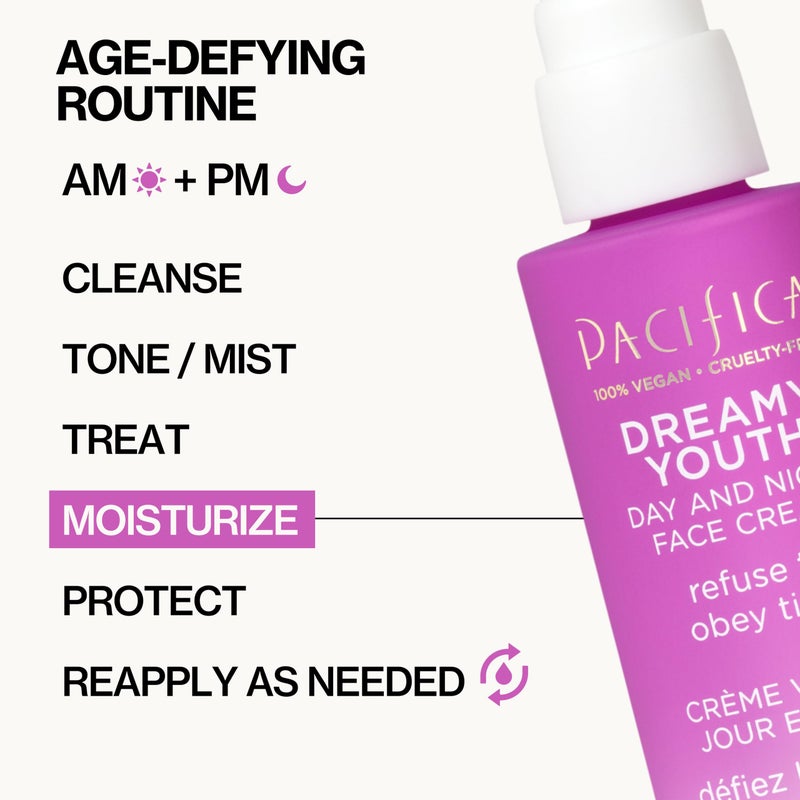 Pacifica Face Moisturizer Lotion - Dreamy Youth Day & Night Face Cream, Daily Skincare, Grapeseed Oil, Peptides, Hydrating, Facial Lotion, Skincare, For Dry Skin, Vegan, 1.7 fl oz (1 Count) - Image 3