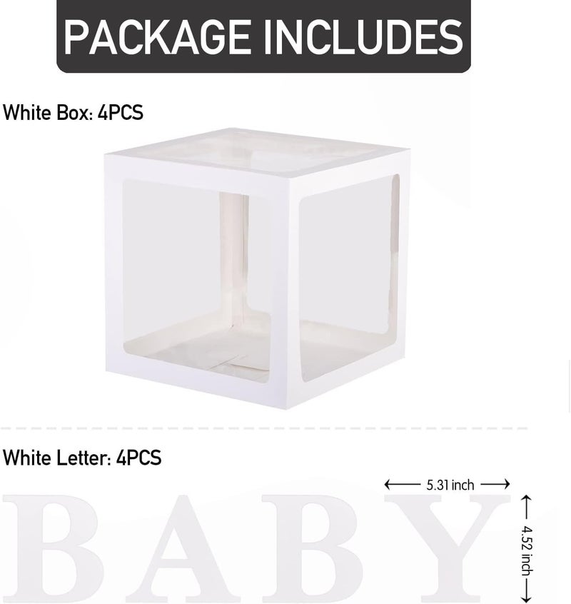 Pop The Party Transparent BABY Boxes for Baby Shower Decorations – 4 Pack White Display Blocks for Balloons, Backdrop, Birthday Party & Welcome Baby Décor - Image 2