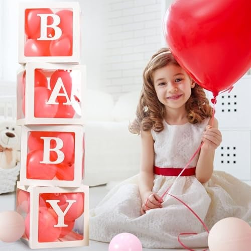 Pop The Party Transparent BABY Boxes for Baby Shower Decorations – 4 Pack White Display Blocks for Balloons, Backdrop, Birthday Party & Welcome Baby Décor - Image 5