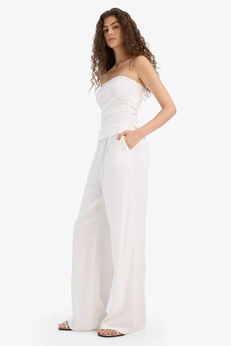 ديفاكتو Wide Leg Elastic Waist Linen Blend Trousers