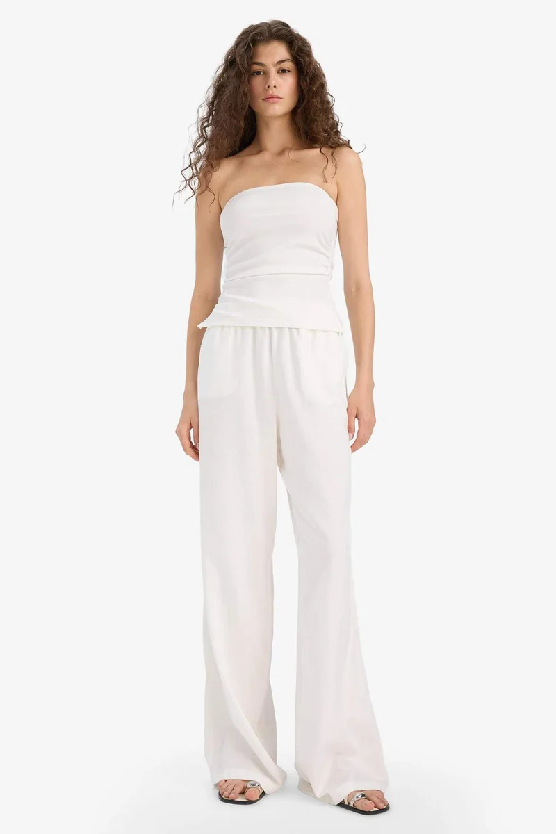 ديفاكتو Wide Leg Elastic Waist Linen Blend Trousers