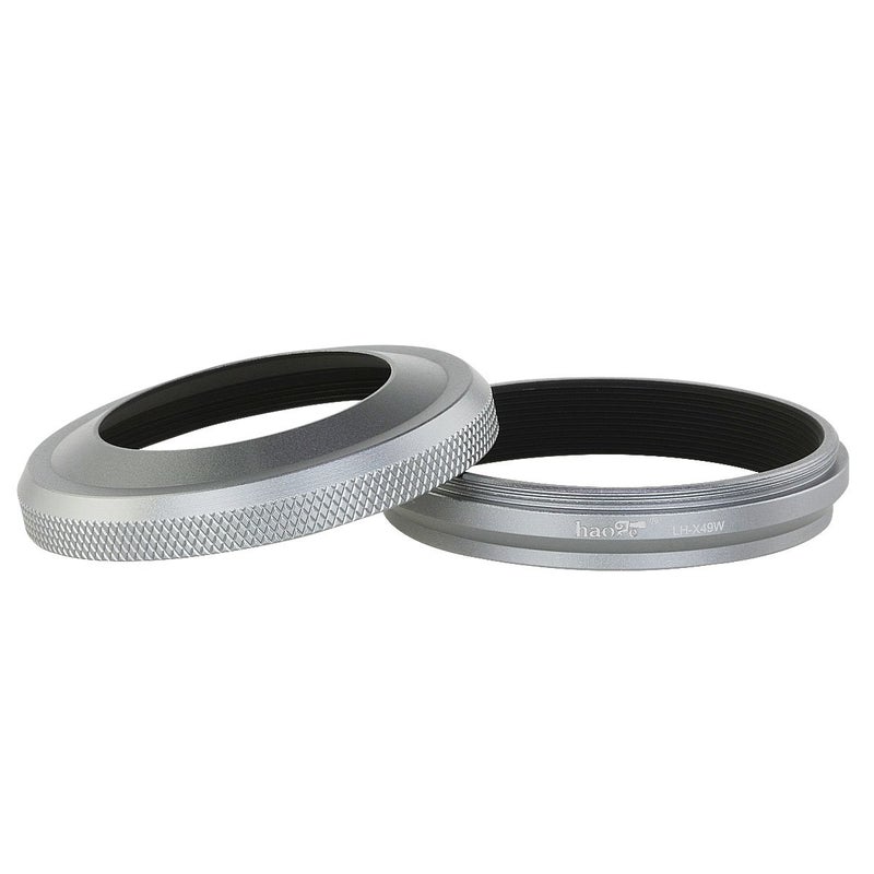 Haoge LH-X49W 2in1 All Metal Ultra-Thin Lens Hood with Adapter Ring Set for Fuji Fujifilm FinePix X70 X100 X100S X100T X100F Silver Replaces Fujifilm LH-X100 AR-X100 LH-X70 - Image 2