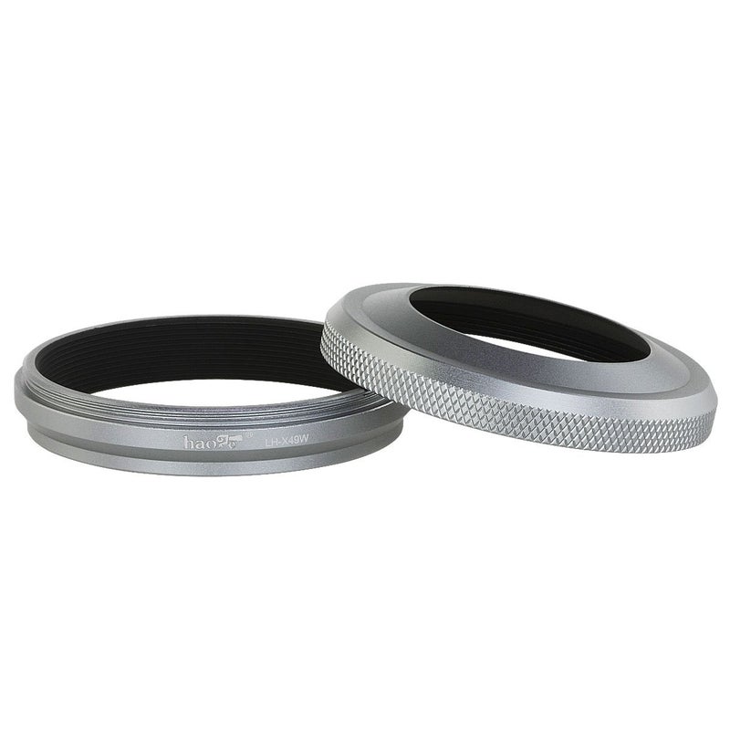 Haoge LH-X49W 2in1 All Metal Ultra-Thin Lens Hood with Adapter Ring Set for Fuji Fujifilm FinePix X70 X100 X100S X100T X100F Silver Replaces Fujifilm LH-X100 AR-X100 LH-X70 - Image 1