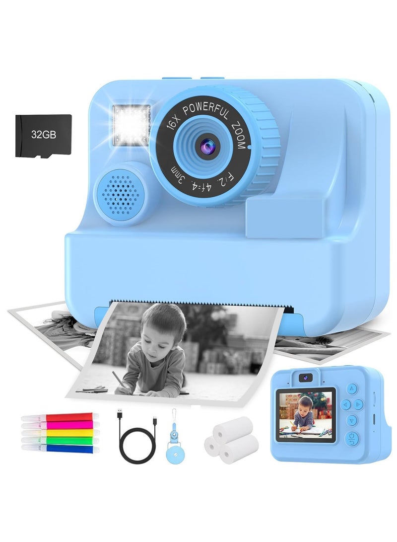 Instant Digital Camera,Kids  Print Camera Toddler Digital Camera with 1080P HD Video Camera,2.4IPS Screen Printing Instant Camera for Girls Boys 3-12, 3 Roll Print Paper 32G SD Card - Image 1
