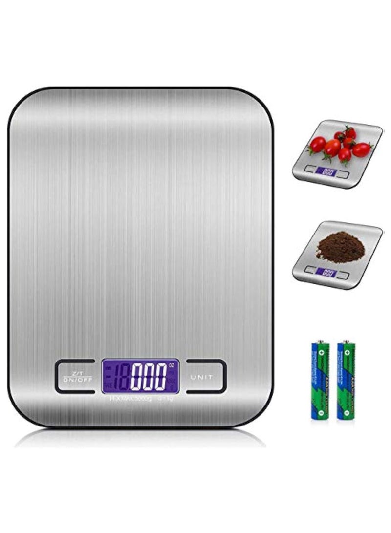 Digital Kitchen Scale with Stainless Steel Platform for Electronic Cooking, LCD Backlit Display, Multifunction for Home and Office Use, 10kg 1g Stainless - Image 1