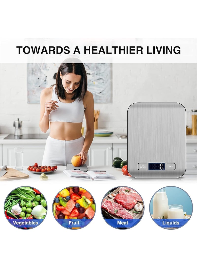 Digital Kitchen Scale with Stainless Steel Platform for Electronic Cooking, LCD Backlit Display, Multifunction for Home and Office Use, 10kg 1g Stainless - Image 4