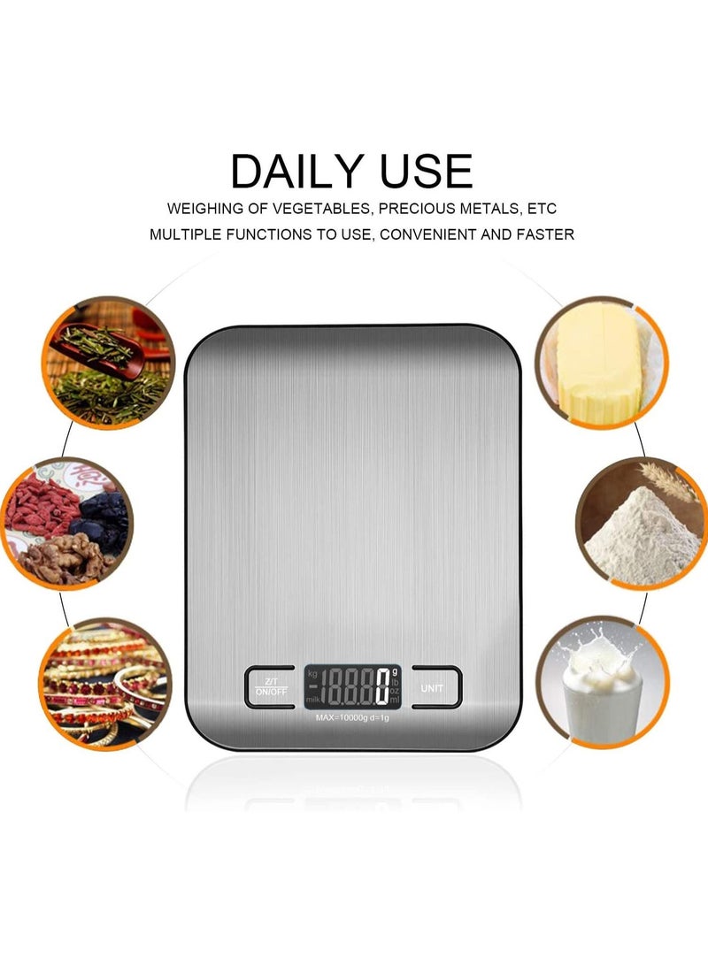 Digital Kitchen Scale with Stainless Steel Platform for Electronic Cooking, LCD Backlit Display, Multifunction for Home and Office Use, 10kg 1g Stainless - Image 5