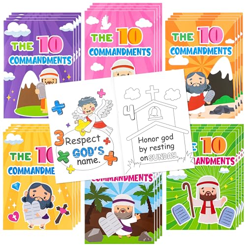 JAPBOR The Ten Commandments Coloring Books 24PCS Christian Coloring Books Bulk 10 Commandments Crafts for Kids Religious Party Favor Jesus Bible Sunday School Painting Drawing Booklet - Image 1