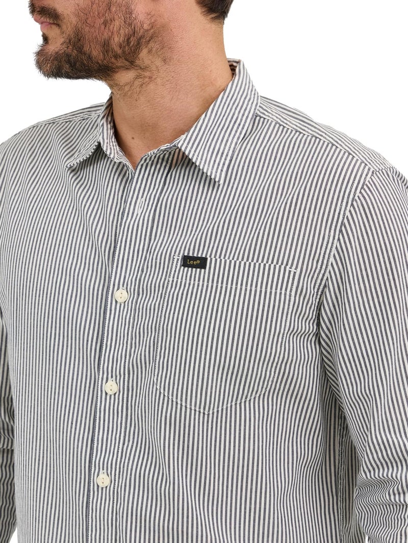 Lee Men's All Purpose Classic Fit Long Sleeve Shirt, Ecru Stripe, Large - Image 2