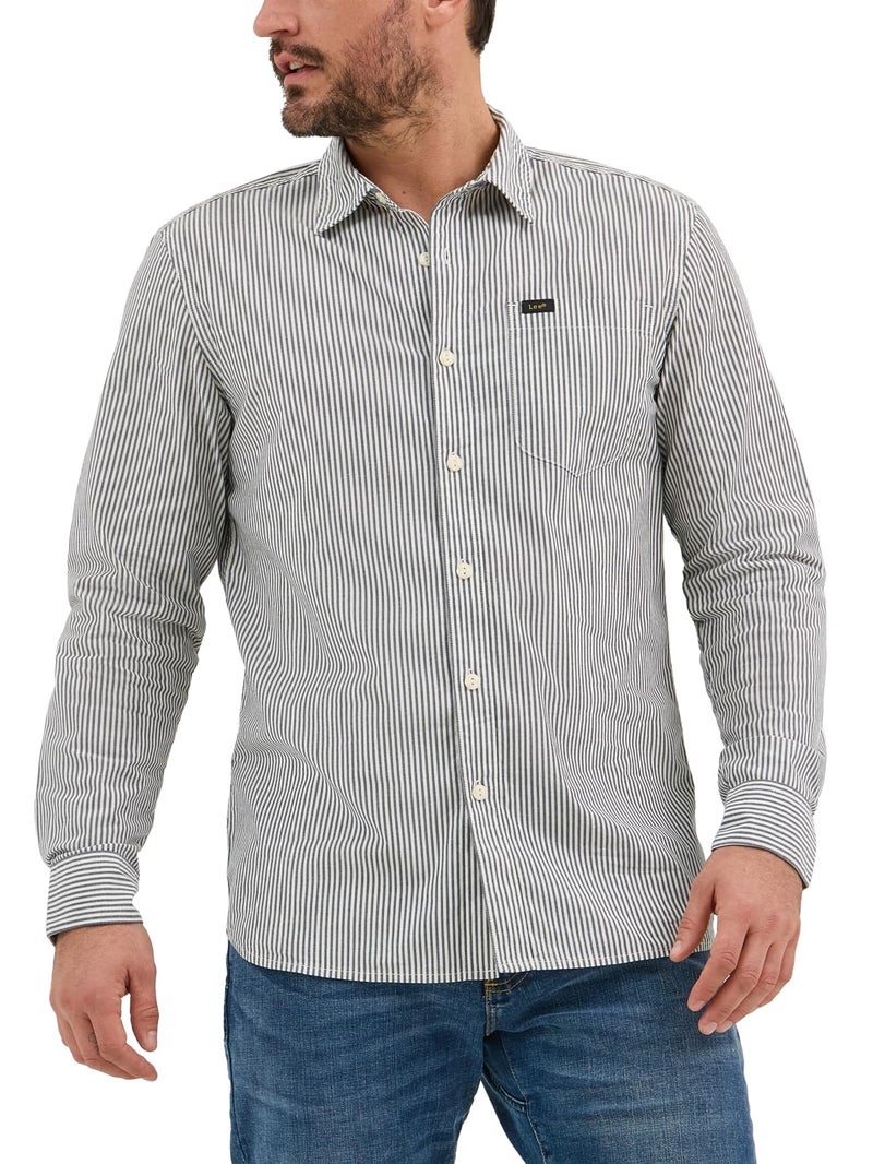Lee Men's All Purpose Classic Fit Long Sleeve Shirt, Ecru Stripe, Large - Image 5