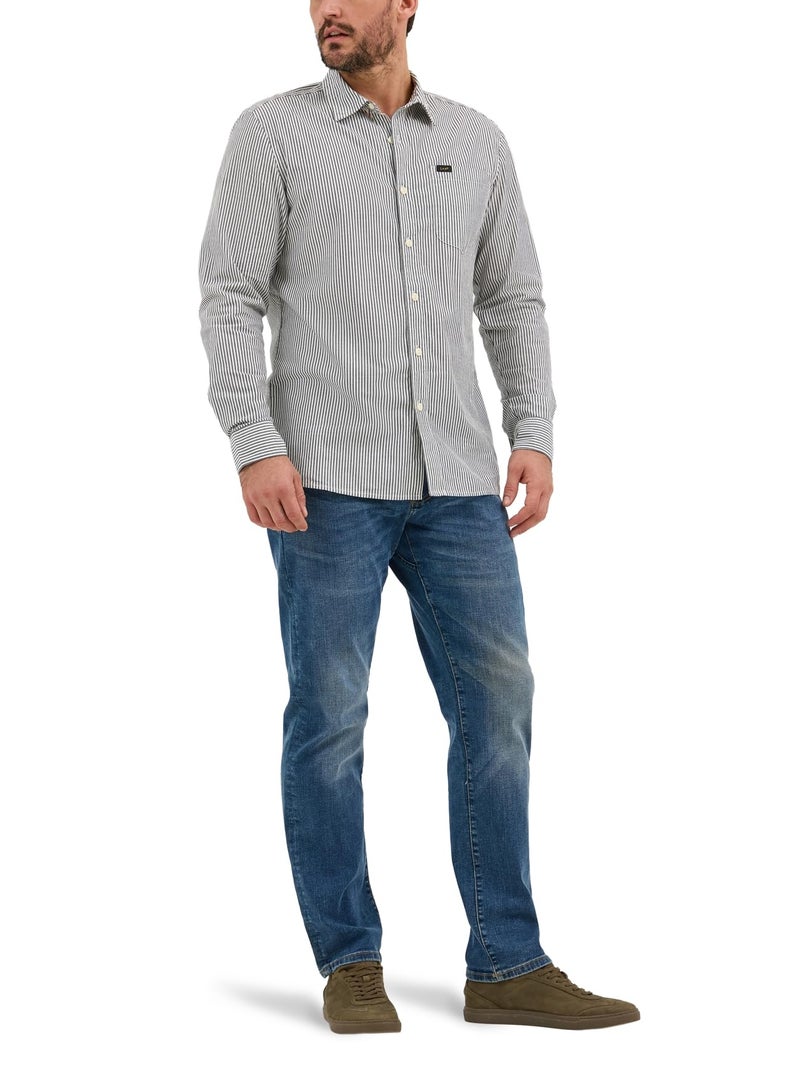 Lee Men's All Purpose Classic Fit Long Sleeve Shirt, Ecru Stripe, Large - Image 3
