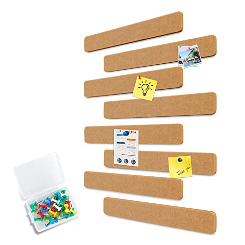 Uoisaiko Felt Pin Board Bar 15"x2", Pack of 8 Bulletin Board Strips with 40 Push Pins, Home Office Memos Notice Boards Felt Wall Tiles - Image 1