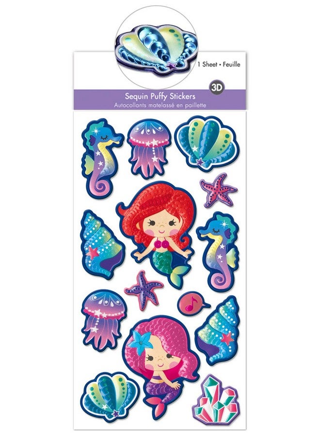 AoneFun Mermaid Stickers For Girls - Mermaid Scrapbook Stickers Sparkle Stickers Sparkly Stickers 3D Stickers For Kids Puffy Stickers For Kids Kids Stickers Girl Stickers Shiny Stickers Rainbow Stickers - Image 1