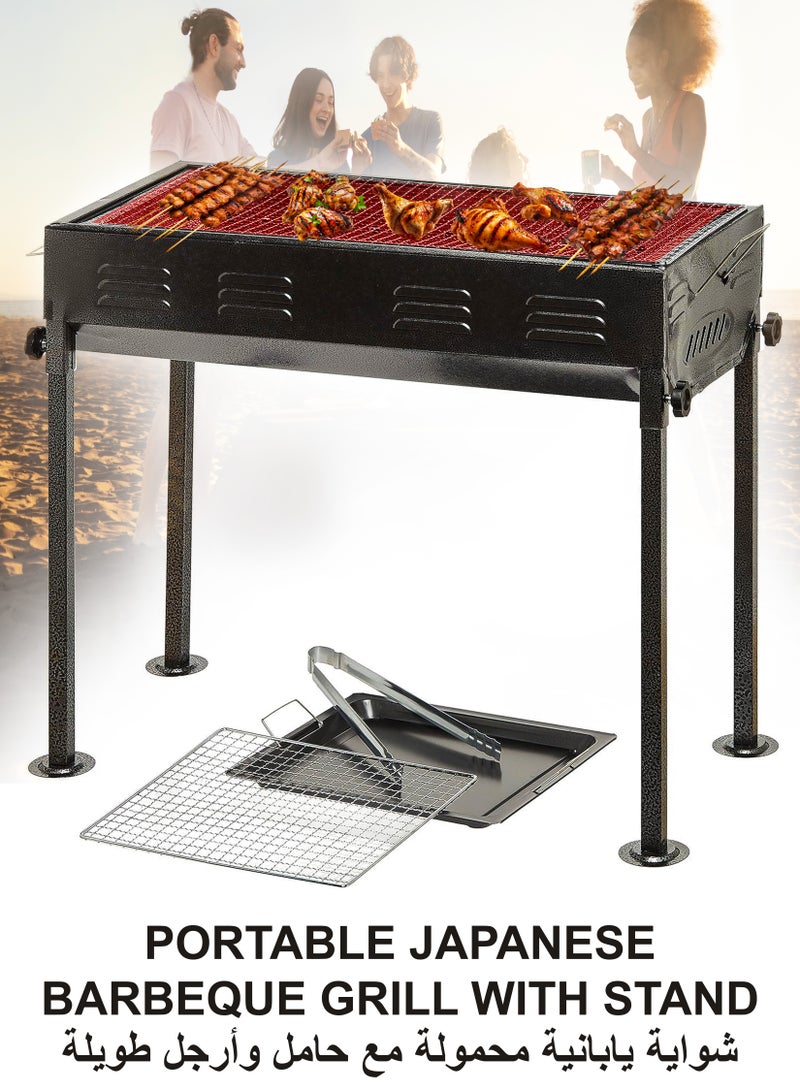توشونكس شواية فحم يابانية كبيرة السعة محمولة من الستانلس ستيل 66x30 سم قابلة للطي مع حامل ومشبك شبكة مقاوم للحروق، مناسبة لـ 5-15 شخصًا، مثالية للتخييم، التنزه، الحفلات، وحفلات الحديقة، لطهي أسياخ اللحم، الدجاج، النقانق، البوتي البقري - Image 1