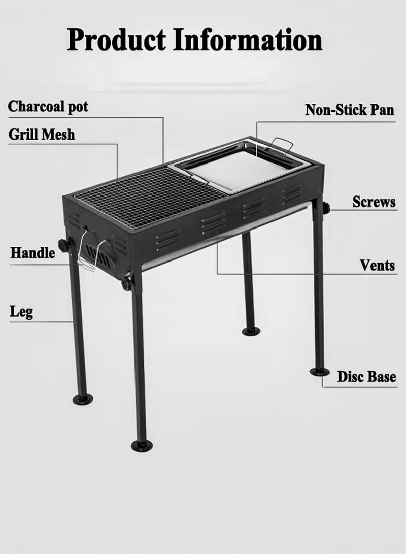 توشونكس شواية فحم يابانية كبيرة السعة محمولة من الستانلس ستيل 66x30 سم قابلة للطي مع حامل ومشبك شبكة مقاوم للحروق، مناسبة لـ 5-15 شخصًا، مثالية للتخييم، التنزه، الحفلات، وحفلات الحديقة، لطهي أسياخ اللحم، الدجاج، النقانق، البوتي البقري - Image 3