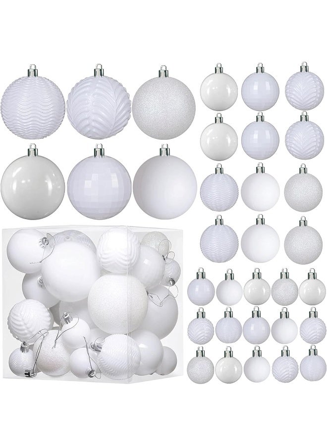 Prextex Prextex Christmas Ball Ornaments for Christmas Decorations (White) | 36 pcs Xmas Tree Shatterproof Ornaments with Hanging Loop for Holiday, Wreath and Party Decorations (Combo of 6 Styles in 3 Sizes)  - Image 1