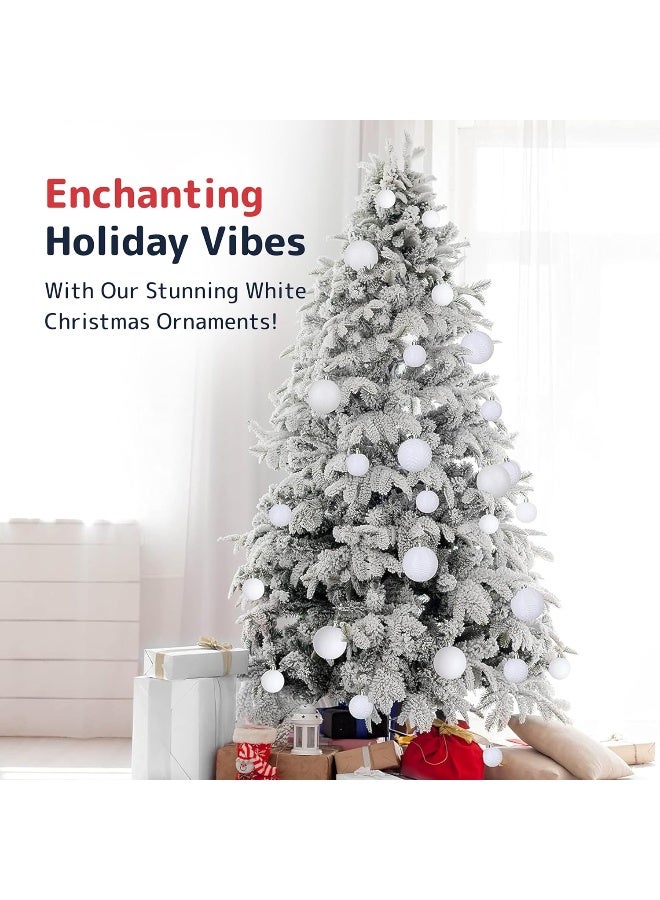 Prextex Prextex Christmas Ball Ornaments for Christmas Decorations (White) | 36 pcs Xmas Tree Shatterproof Ornaments with Hanging Loop for Holiday, Wreath and Party Decorations (Combo of 6 Styles in 3 Sizes)  - Image 2