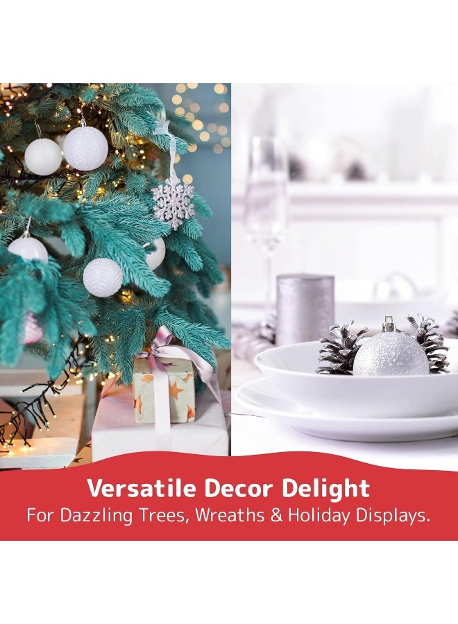 Prextex Prextex Christmas Ball Ornaments for Christmas Decorations (White) | 36 pcs Xmas Tree Shatterproof Ornaments with Hanging Loop for Holiday, Wreath and Party Decorations (Combo of 6 Styles in 3 Sizes)  - Image 4