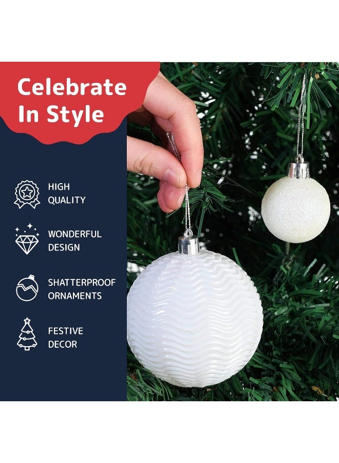 Prextex Prextex Christmas Ball Ornaments for Christmas Decorations (White) | 36 pcs Xmas Tree Shatterproof Ornaments with Hanging Loop for Holiday, Wreath and Party Decorations (Combo of 6 Styles in 3 Sizes)  - Image 5