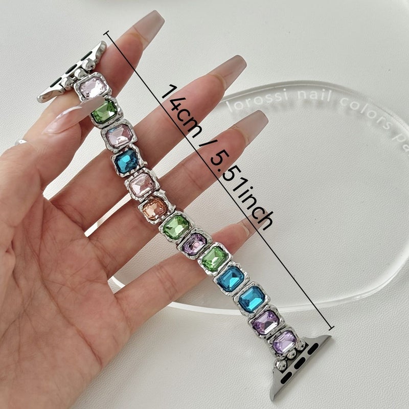Multicolor Rhinestone Strap Compatible With Apple Watch 38mm 40mm 41mm 42mm - Image 2