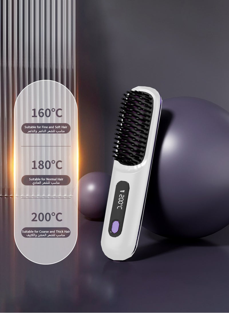 Electric Hair Straightener Brush, Portable Ceramic Ionic Straightening Comb and Curler, LED Display, Fast Heating, 3 Temp Settings  Anti-Scald Head Massager for All Hair Types, White - Image 4