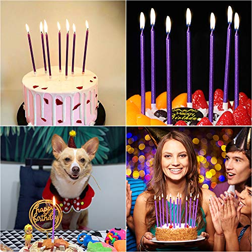 XNOVA 12 Count Long Thin Purple Birthday Cake Candles in Holders for Birthday Wedding Party Cupcake Decorations Tall Candle - Image 4